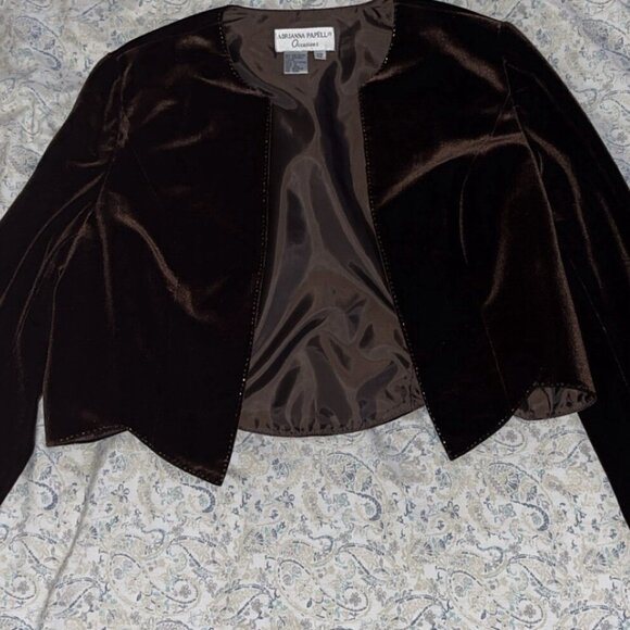 Size 12 Brown Velvet Adrianna Papell Blazer Jacket - Picture 3 of 15